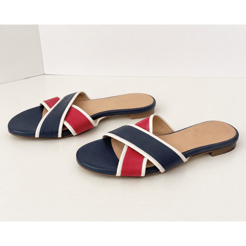 J.Crew Cora Slide Sandals Red White Blue Leather Colorblock Size 7.5 NWOT - Picture 4 of 7